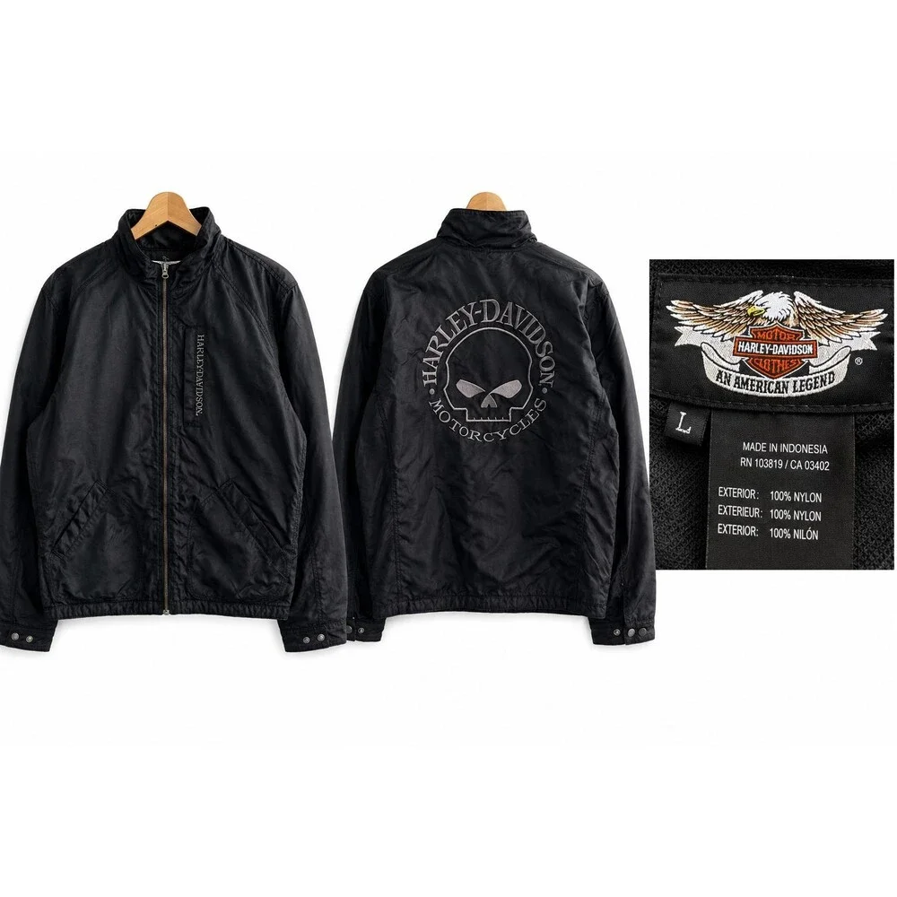 VTG Harley-Davidson Men's Large Black/Gray Reversible Full Zip Bomber Jacket